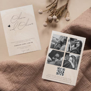 Invitación Foto de caligrafía contemporánea boda de código QR