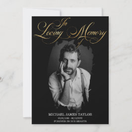 Invitación Foto De Caligrafía De Oro En Funeral De Memoria Am