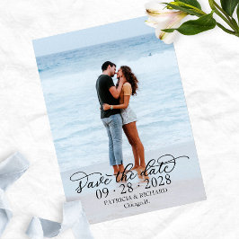 Invitación Foto de Caligrafía Elegante para Guardar la Fecha