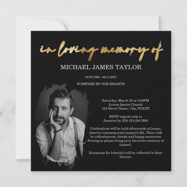 Invitación Foto De Caligrafía Moderna En Funeral De Memoria A (Anverso)