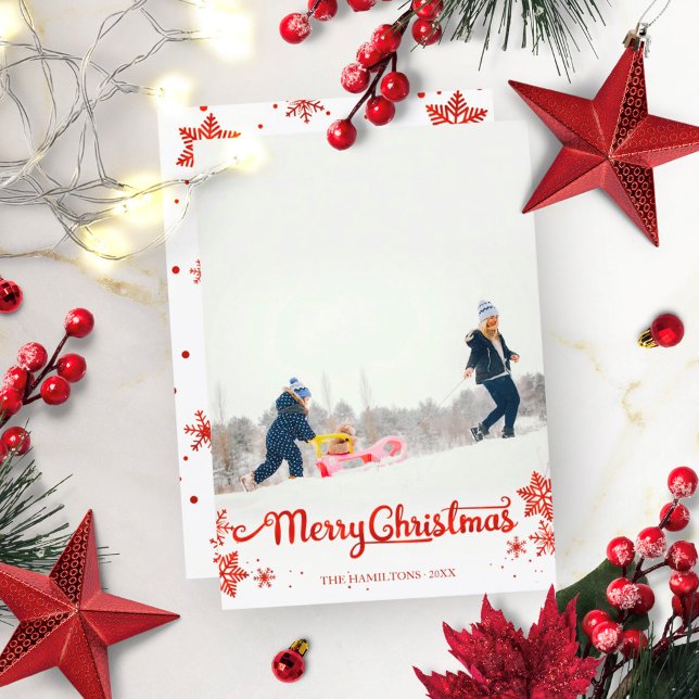 Invitación Foto de calligrafía roja Navidades de copos de nie (Subido por el creador)