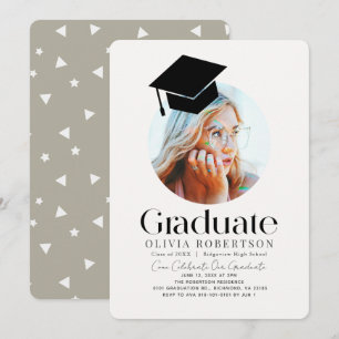 Invitación Foto de Cap Khaki de graduación minimalista