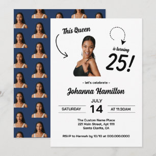 Invitación Foto de Cara Divertida Fiesta de Cumpleaños 25 Muj
