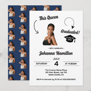 Invitación Foto de Cara Divertida Fiesta de Graduación de Muj