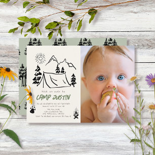 Invitación Foto de carpas dibujada a mano de camping 1er cump