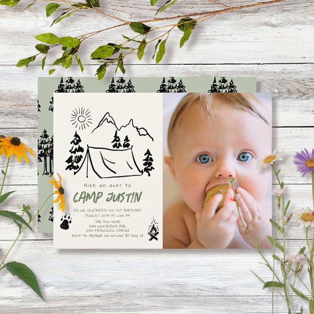 Invitación Foto de carpas dibujada a mano de camping 1er cump (Subido por el creador)