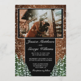 Invitación Foto de casamiento de campo de madera nevada y bos
