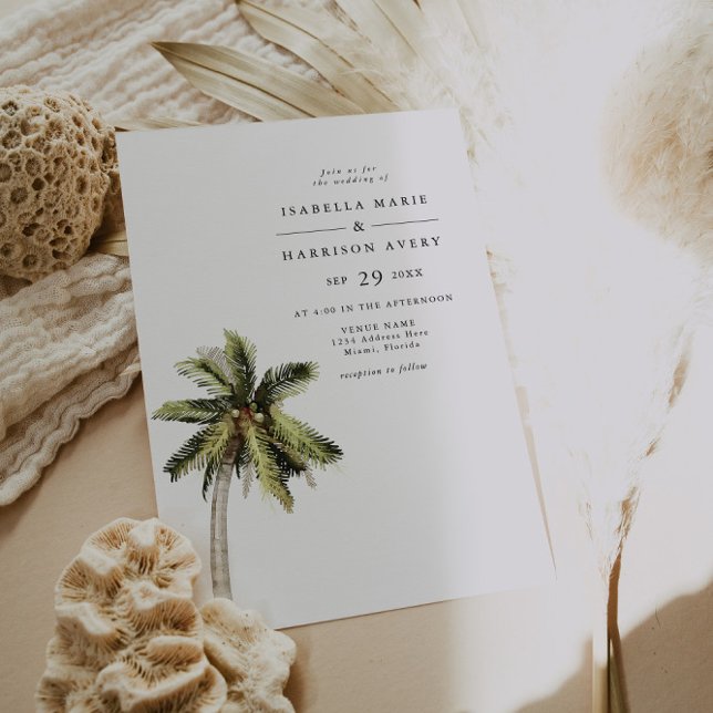 Invitación Foto de casamiento de la playa de la palmera tropi (Subido por el creador)