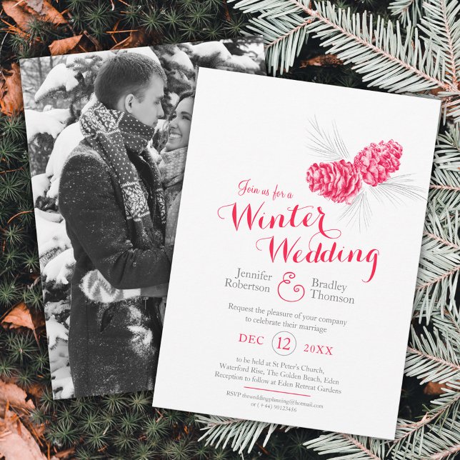 Invitación Foto de casona de invierno gris rojo (Subido por el creador)