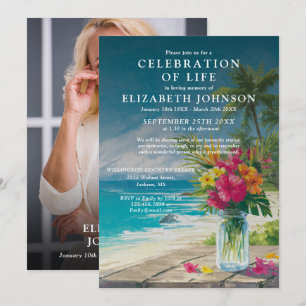 Invitación Foto de Celebración de la Vida Floral en la Playa