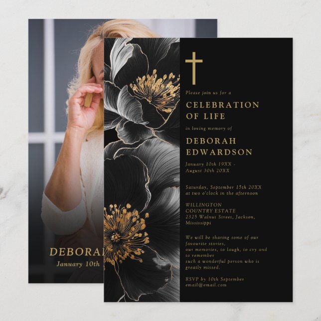 Invitación Foto de celebración de vida cristiana en negro y d (Anverso / Reverso)
