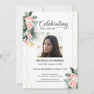 Invitación Foto de Celebración de Vida de Hibisco Tropical