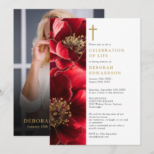 Invitación Foto de celebración de vida elegante roja cristian