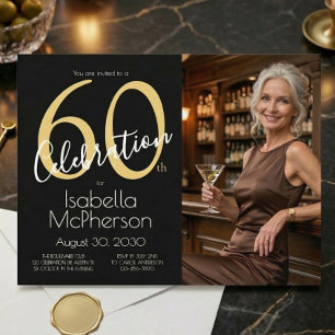 Invitación Foto de celebración del 60 cumpleaños en negro y d