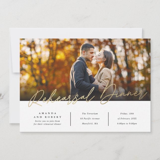 Invitación Foto de cena de ensayo moderna (Anverso)