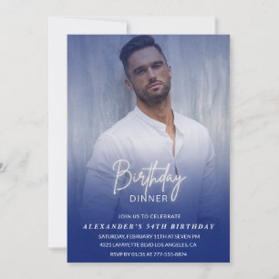 Invitación Foto de cena de hombres azul marino cumpleaños 54