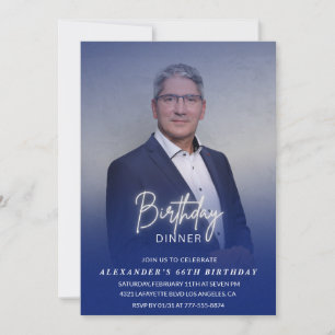 Invitación Foto de cena de hombres azul marino cumpleaños 66