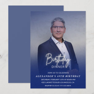 Invitación Foto de cena de hombres azul marino cumpleaños 69