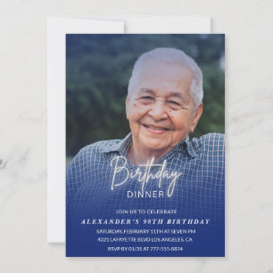 Invitación Foto de cena de hombres azul marino cumpleaños 98