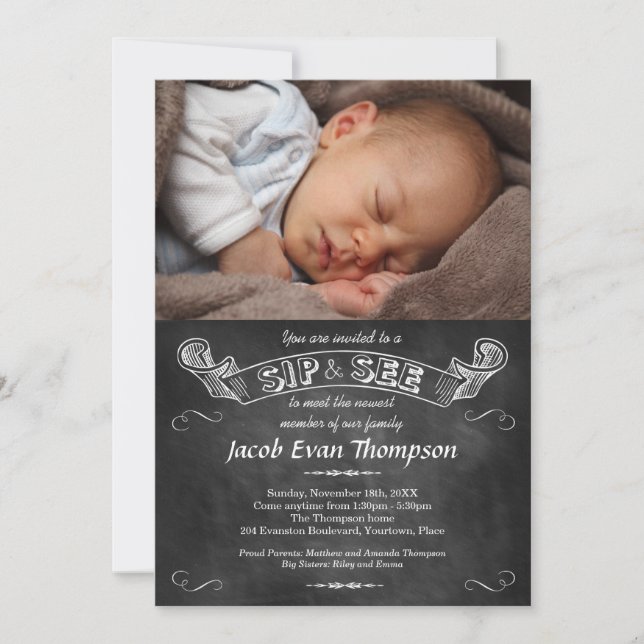 Invitación Foto de Chalkboard Sip y Ver Fiesta (Anverso)