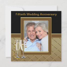 Invitación Foto de Champagne Dorado Fiesta de Aniversario 50
