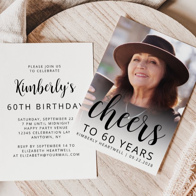 Invitación Foto de Cheers Black Script 60 cumpleaños (Subido por el creador)