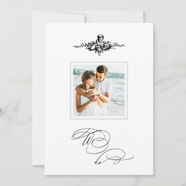 Invitación *~* FOTO de Cherub victoriano AR6 RSVP + Boda QR  (Anverso)