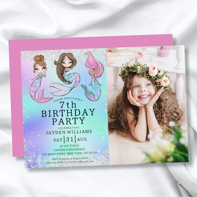 Invitación Foto de Chica de cumpleaños de Sirena Cute (Subido por el creador)