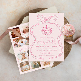 Invitación Foto de Chica rosado con mano corta primer cumplea