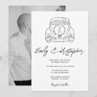 Foto de coche de boda Coquette en blanco y negro