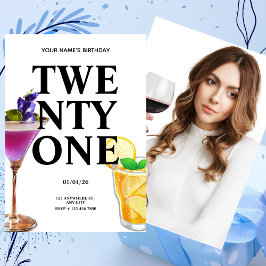 Invitación Foto de cóctel del Chica de cumpleaños número 21