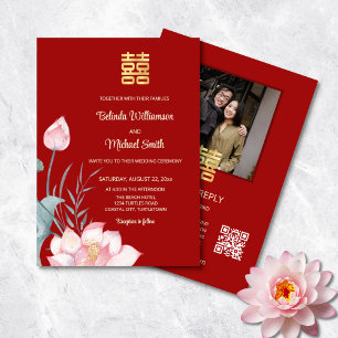 Invitación Foto de código OR   Boda de Lotus Chinese