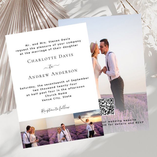 Invitación Foto de código QR blanco negro RSVP boda de lujo (Subido por el creador)