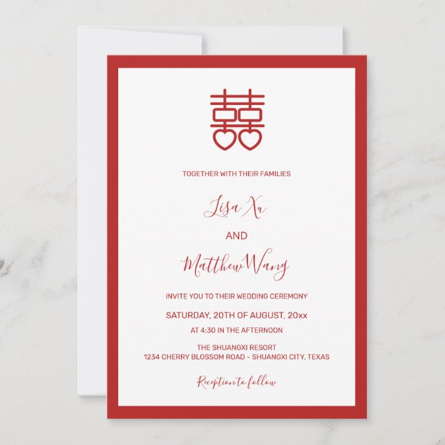Invitación Foto de código QR | Boda chino rojo blanco (Anverso)
