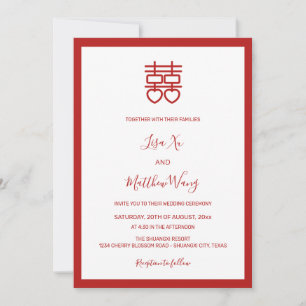 Invitación Foto de código QR   Boda chino rojo blanco