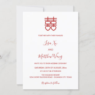 Invitación Foto de código QR   Boda chino rojo blanco