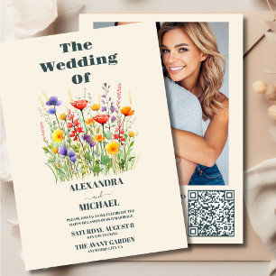Invitación Foto de código QR Boda de flores silvestres Boho P