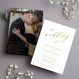 Invitación Foto de código QR boda de oro elegante moderno