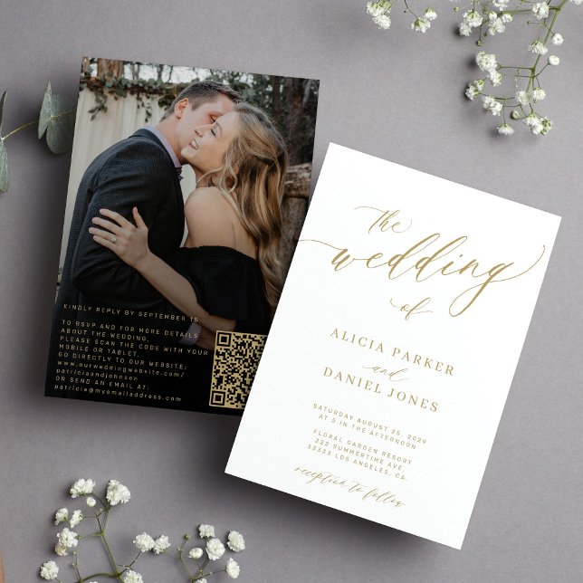 Invitación Foto de código QR boda de oro elegante moderno (Subido por el creador)