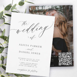 Invitación Foto de código QR moderna y elegante boda