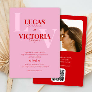 Invitación Foto de código QR rosa y rojo en un solo Boda