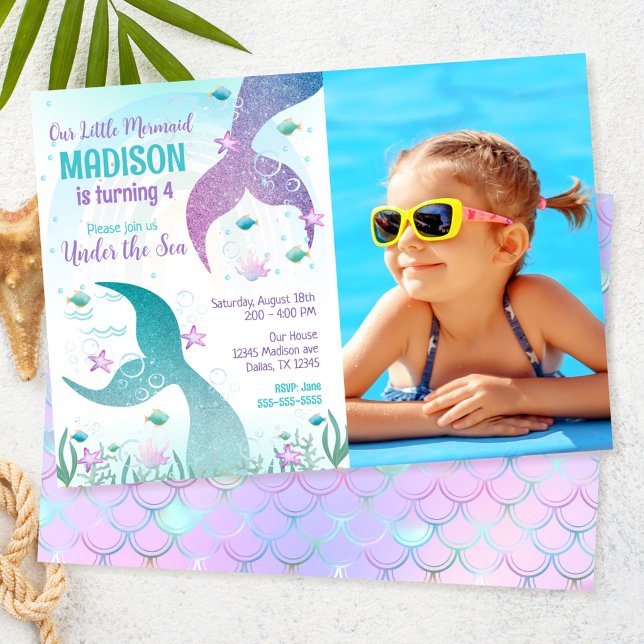 Invitación Foto de cola de sirena bajo el mar Cumpleaños  (Subido por el creador)