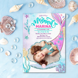 Invitación Foto de cola de sirena bajo el mar Cumpleaños