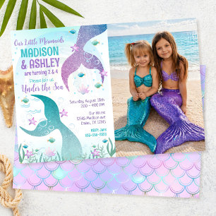 Invitación Foto de cola de sirena bajo el mar Cumpleaños conj