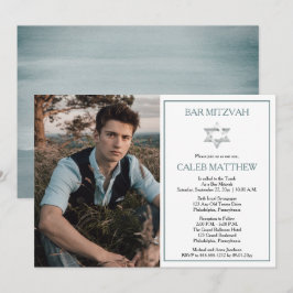 Invitación Foto de color azul | Estrella de David Bar Mitzvah