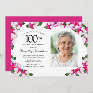 Invitación Foto de color blanco rosa magenta de bonito, cumpl