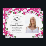 Invitación Foto de color blanco rosa magenta de la bonito por<br><div class="desc">Un marco elegante de paneles acuáticos rodea los detalles y la foto de tu 50 cumpleaños. La luminosa y colorida magenta, rosa y blanca floral es perfecta para celebrar el cumpleaños de primavera o verano. Todo el texto es editable, por lo que puede crear sólo la apariencia correcta. La parte...</div>