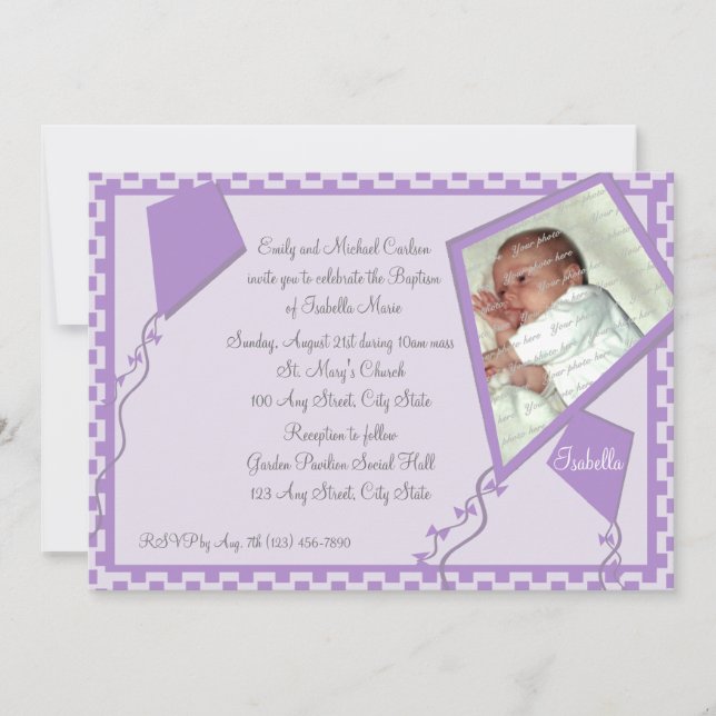 Invitación Foto de cometas/ bautismo (Anverso)