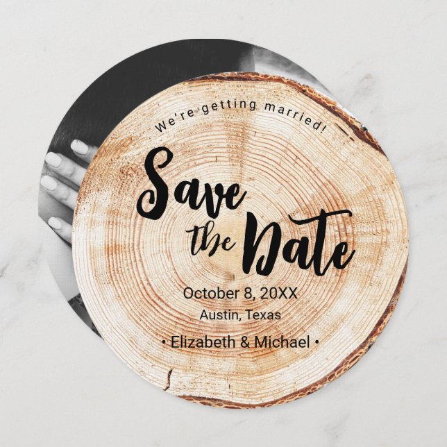 Invitación Foto de compromiso Wood Grain Rustic Boda (Anverso / Reverso)