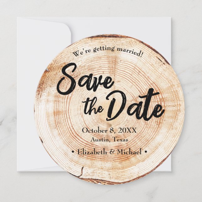 Invitación Foto de compromiso Wood Grain Rustic Boda (Anverso)